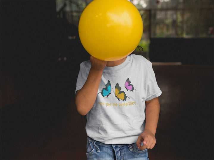 You Give Me Butterflies. Short Sleeve T Shirt For Toddler And Kids. - TeesForToddlersandKids -  t-shirt - holidays, Love - you-give-me-butterflies-short-sleeve-t-shirt-for-toddler-and-kids