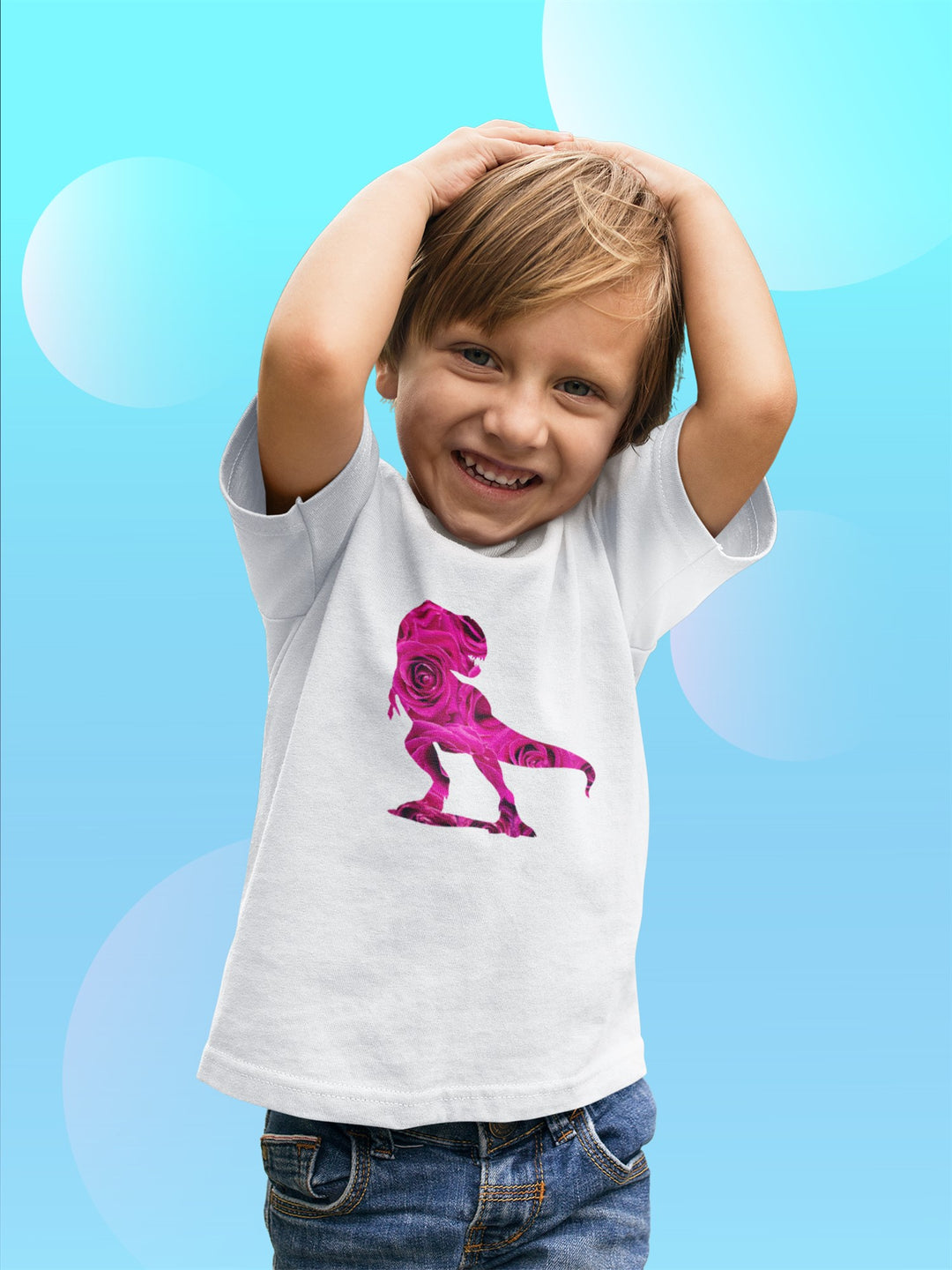 Dinosaur Made Of Pink Roses. Short Sleeve T Shirt For Toddler And Kids. - TeesForToddlersandKids -  t-shirt - holidays, Love - dinosaur-made-of-pink-roses-short-sleeve-t-shirt-for-toddler-and-kids