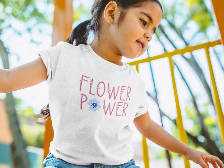 Flower Power Blue Flower. Short Sleeve T Shirt For Toddler And Kids. - TeesForToddlersandKids -  t-shirt - seasons, summer - flower-power-blue-flower-short-sleeve-t-shirt-for-toddler-and-kids