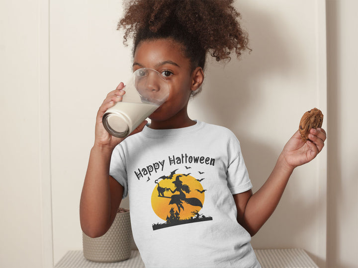 Happy Halloween Flying Witch And Cat.          Halloween shirt toddler. Trick or treat shirt for toddlers. Spooky season. Fall shirt kids.