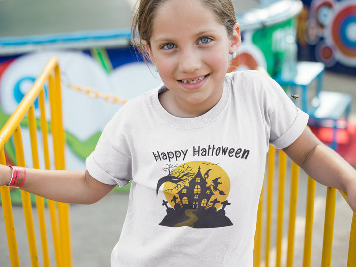 Happy Halloween Ghost House And Scary Trees.          Halloween shirt toddler. Trick or treat shirt for toddlers. Spooky season. Fall shirt kids.