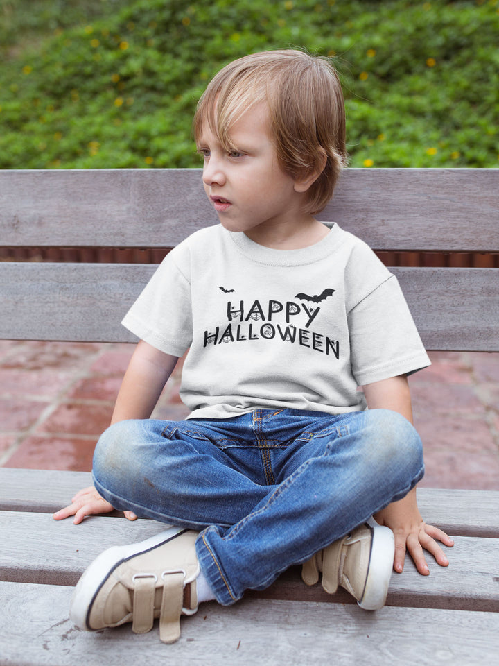 Happy Halloween Letters Spiders.          Halloween shirt toddler. Trick or treat shirt for toddlers. Spooky season. Fall shirt kids.