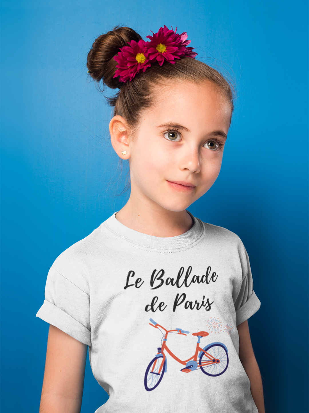Le Ballade de paris. With a cute bike. Short sleeve t shirt for toddler and kids. - TeesForToddlersandKids -  t-shirt - seasons, summer - le-ballade-de-paris-short-sleeve-t-short