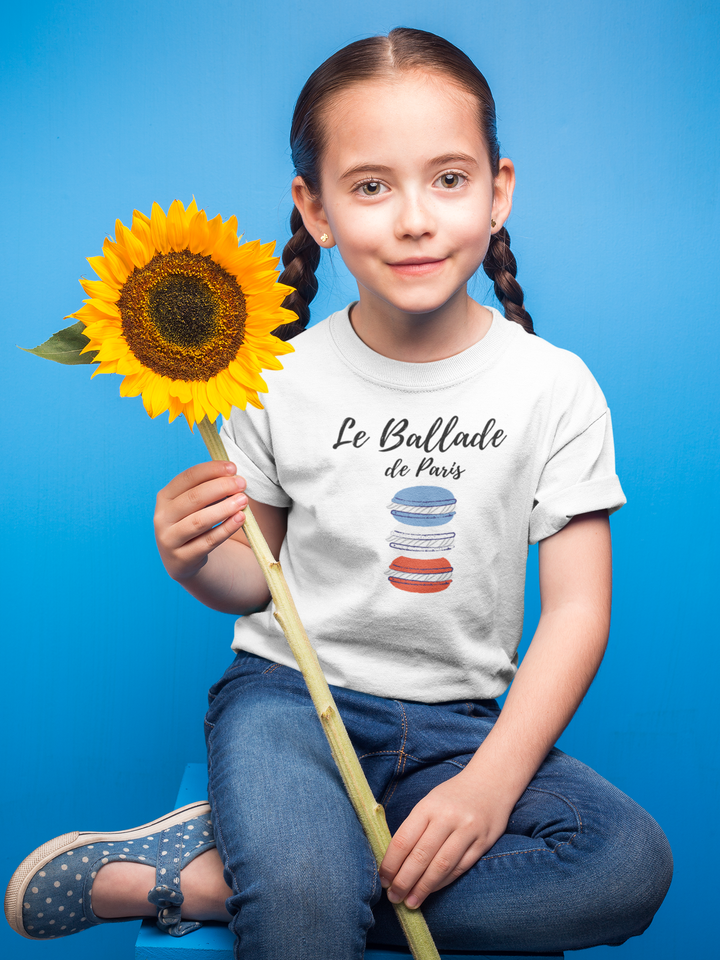 Le Ballade de Paris. And macarons. Short sleeve t shirt for toddler and kids. - TeesForToddlersandKids -  t-shirt - seasons, summer - le-ballade-de-paris-short-sleeve-t-shirt