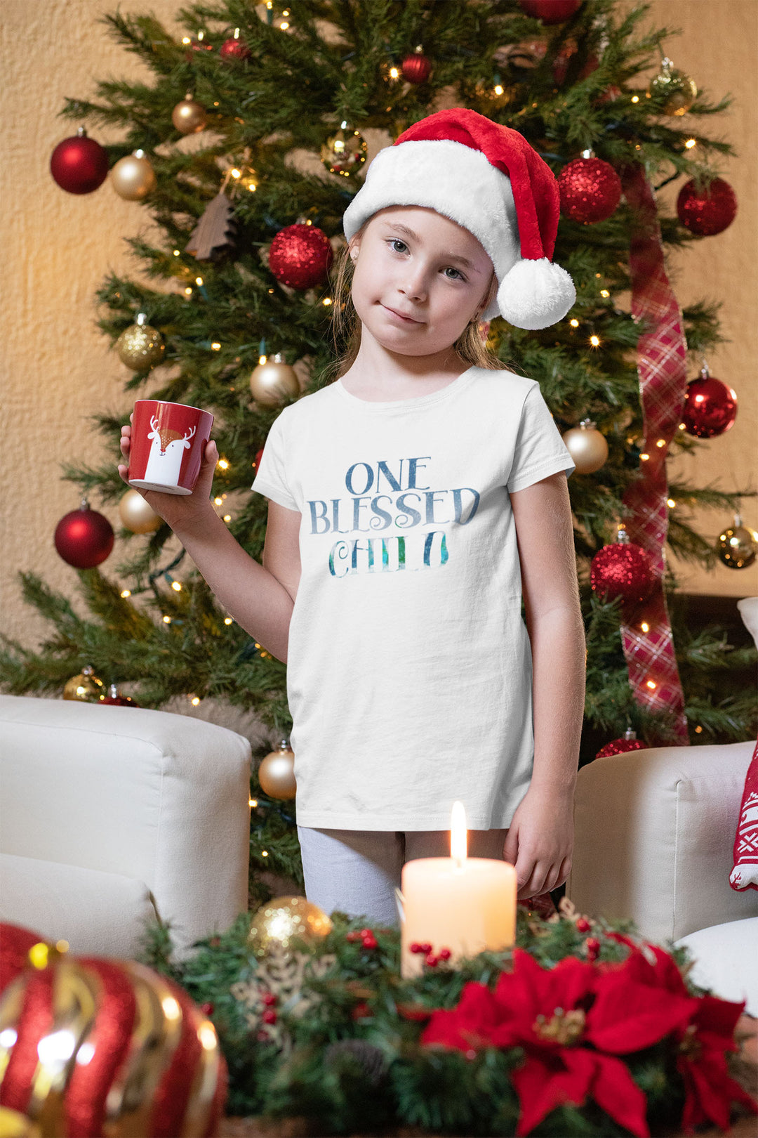 One Blessed Child. Short Sleeve T Shirts For Toddlers And Kids. - TeesForToddlersandKids -  t-shirt - christmas, holidays - one-blfssed-child-short-sleeve-t-shirts-for-toddlers-and-kids