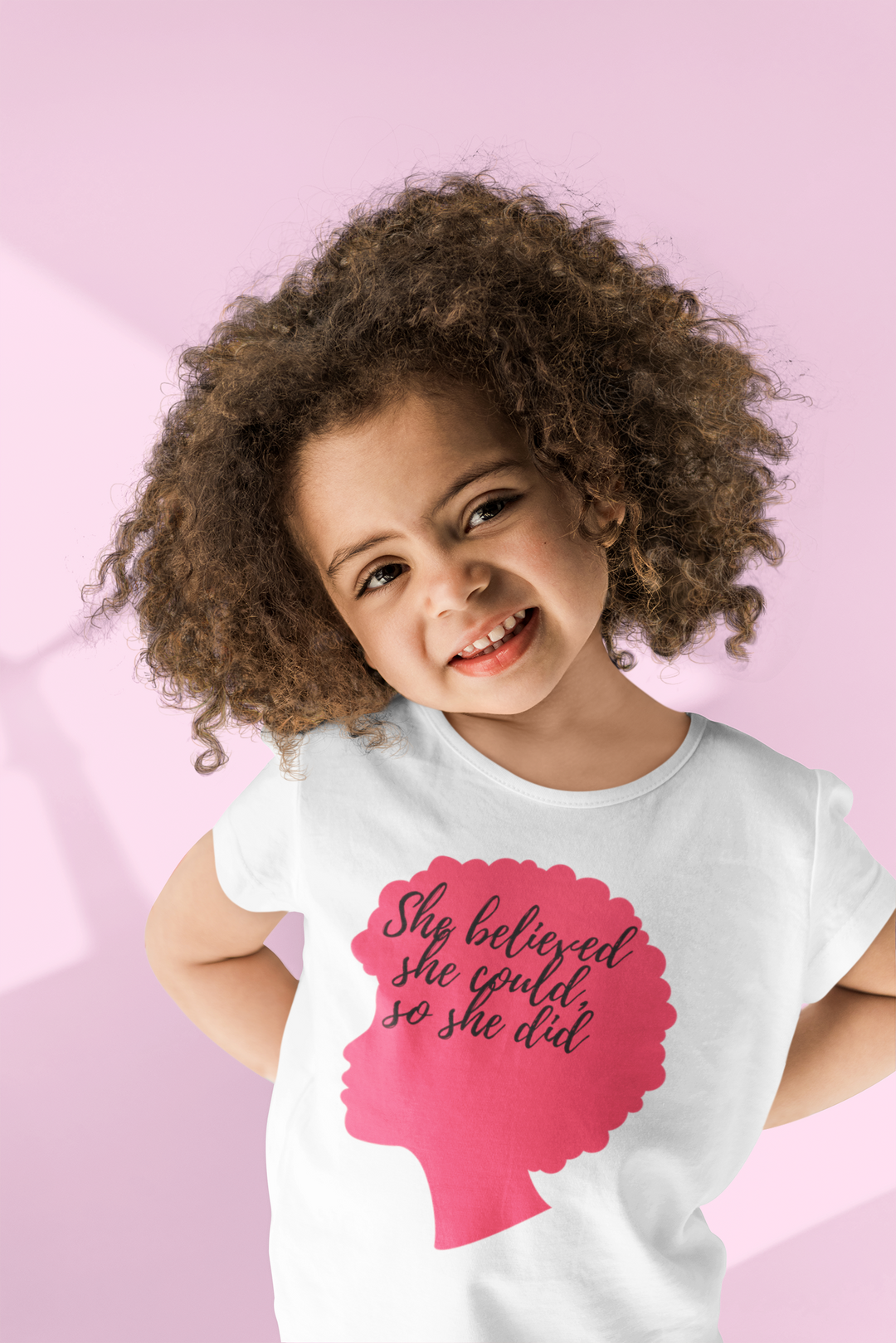She believed she could, so she did. Girl power t-shirts for toddlers and kids.