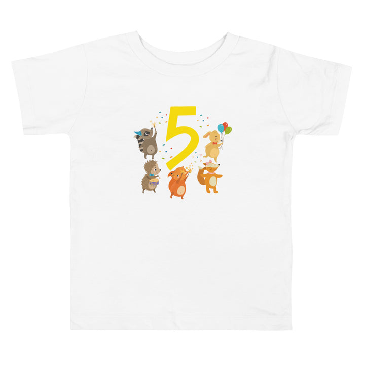 5 Years Birthday Cute Animals. Short Sleeve T Shirt For Toddler And Kids. - TeesForToddlersandKids -  t-shirt - birthday - 5-years-birthday-cute-animals-short-sleeve-t-shirt-for-toddler-and-kids