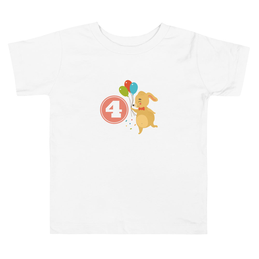 4 Years Cute Rabbit Peach. Short Sleeve T Shirt For Toddler And Kids. - TeesForToddlersandKids -  t-shirt - birthday - 4-years-cute-rabbit-peach-short-sleeve-t-shirt-for-toddler-and-kids