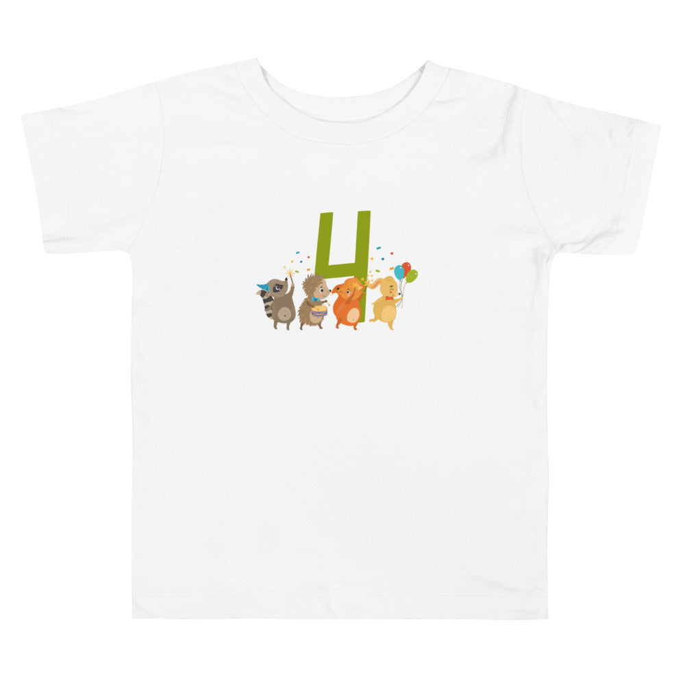 4 Years Birthday Cute Animals. Short Sleeve T Shirt For Toddler And Kids. - TeesForToddlersandKids -  t-shirt - birthday - 4-years-birthday-cute-animals-short-sleeve-t-shirt-for-toddler-and-kids