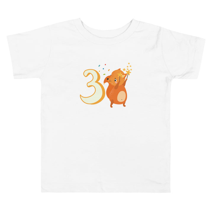 3 Year Birthday Cute Fox Orange. Short Sleeve T Shirt For Toddler And Kids. - TeesForToddlersandKids -  t-shirt - birthday - 3-year-birthday-cute-fox-orange-short-sleeve-t-shirt-for-toddler-and-kids