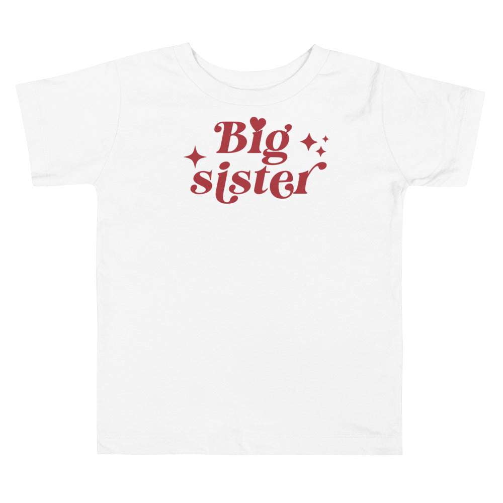 Big sister in red with stars. T-shirt for toddler and kids. - TeesForToddlersandKids -  t-shirt - sibling - big-sister-in-red-with-stars-t-shirt-for-toddler-and-kids